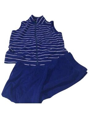 Sleeveless Blue & White Striped Zip-Up Vest And Crop Pants Set